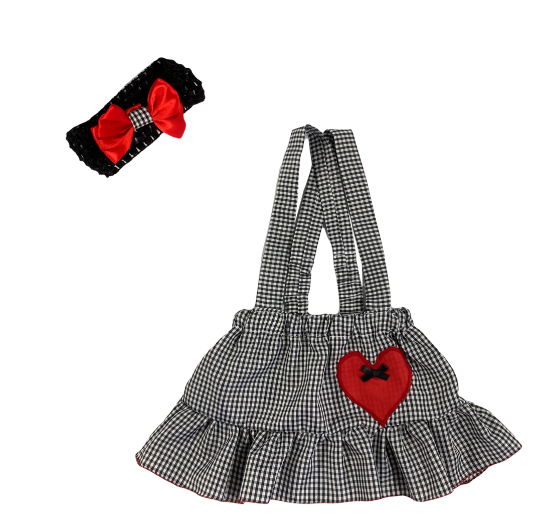 2nd Birthday | Black Check Suspender Dress, headband & Shirt | Farmer Girl - Image 2