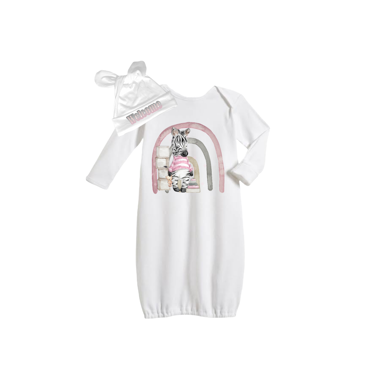 Baby Sleeping Bag with Foldover Mittens & Beanie | Pink Zebra