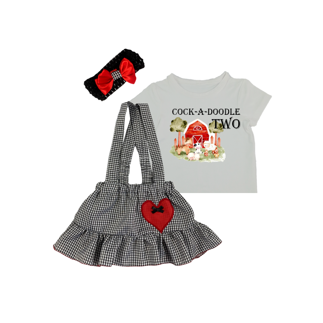 2nd Birthday | Black Check Suspender Dress, headband & Shirt | Farmer Girl