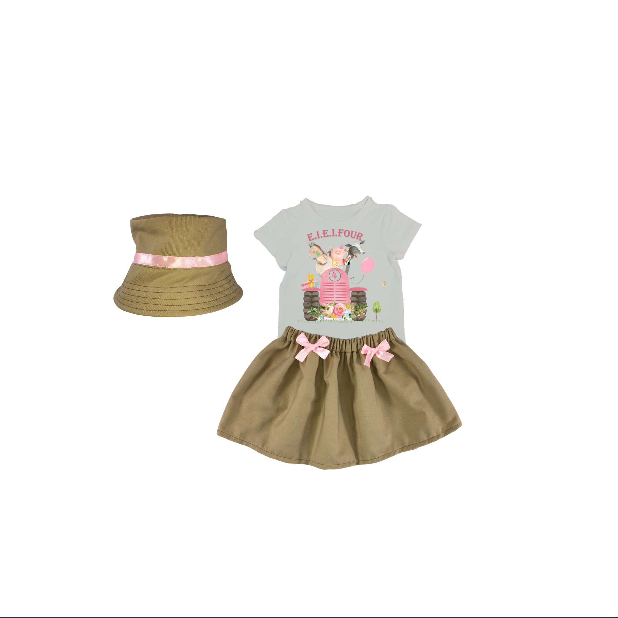 4th Birthday Outfit with Hat | with Skirt | Girls Farmer Theme | English