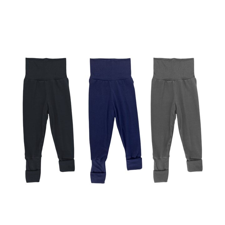Baby|Toddler|Kids| Pants -3 Pack Fold Over Cuffs | Black, Navy & Grey