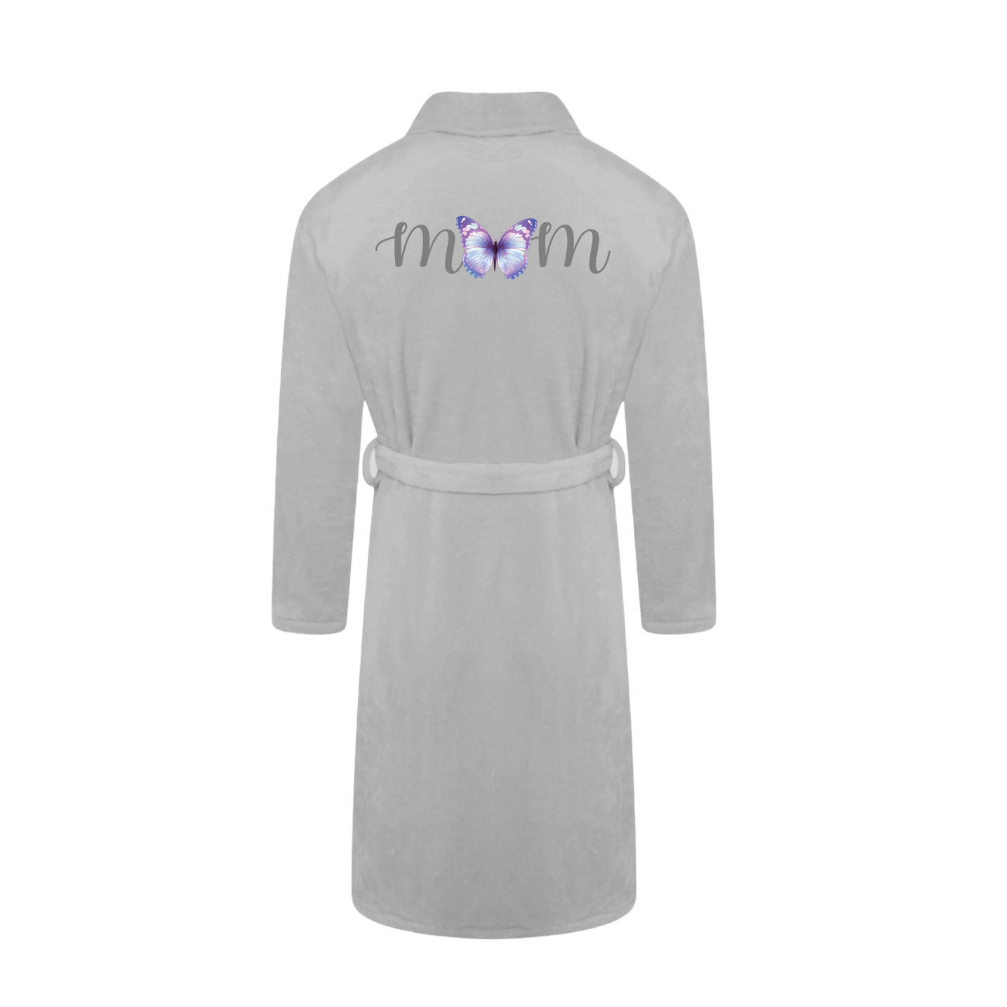 Mom Printed Fleece Gown |Light Grey| Purple Butterfly