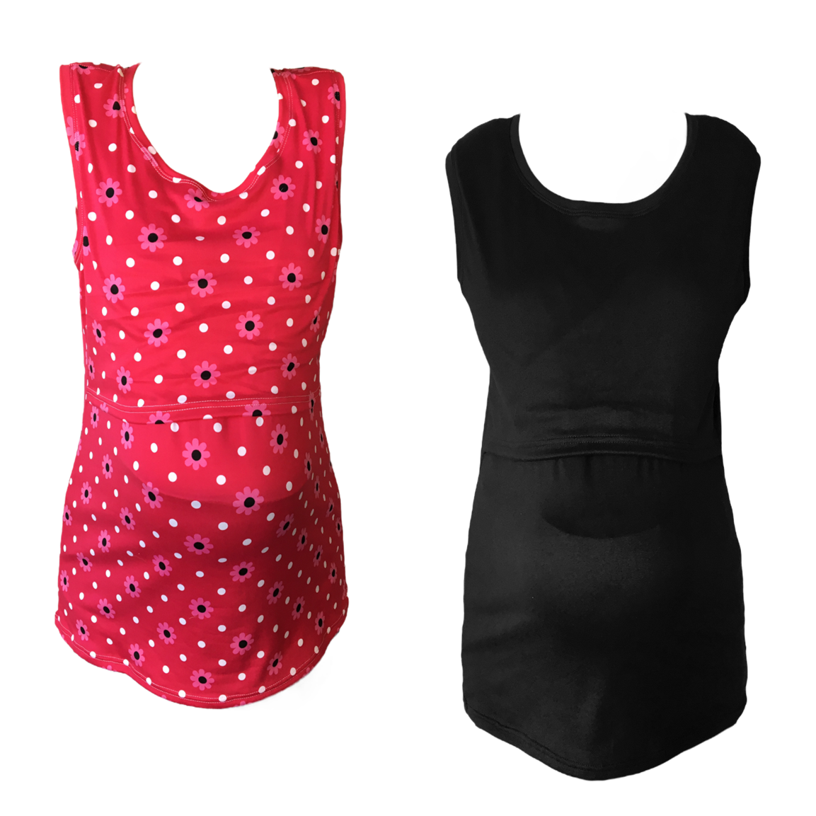 Maternity & Breastfeeding Tank Top | Up to 6XL | 2 Pack | Pink with Pink Flowers & Black