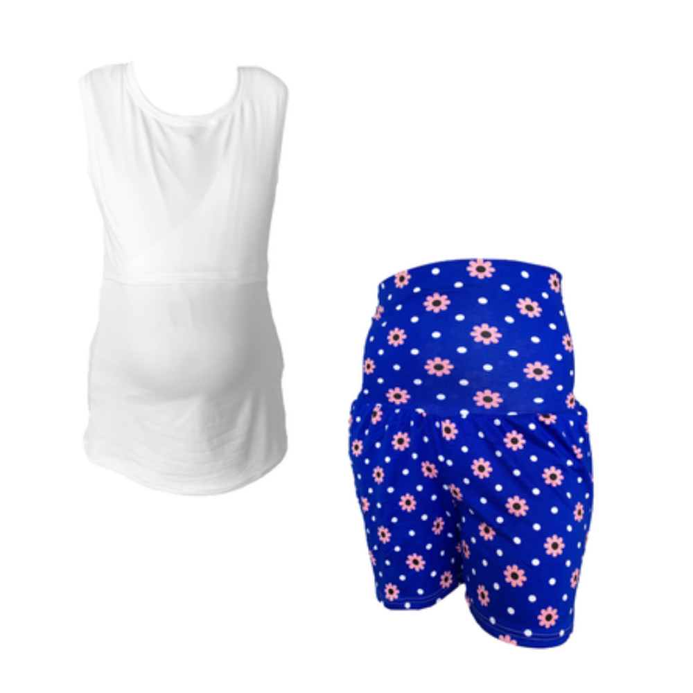 Maternity & Breastfeeding | Up to 6XL | Hospital Pyjamas Combo | 2 Pack | White & Blue