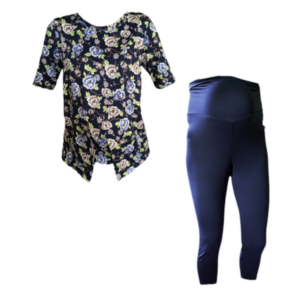 Comfy Maternity & Breastfeeding Top & Capri Legging | Navy Floral