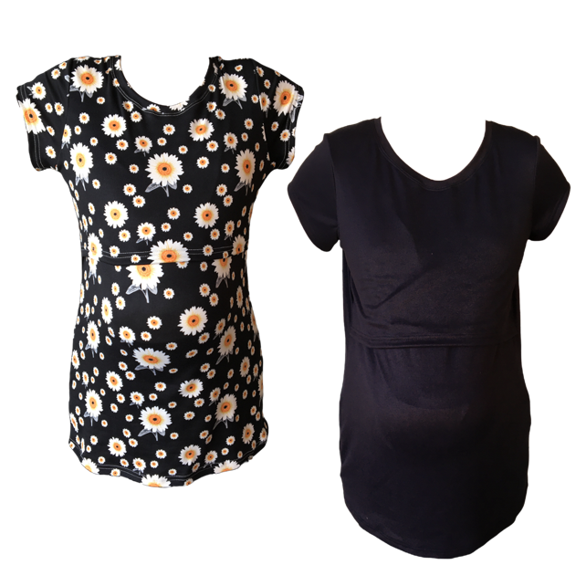 Maternity & Breastfeeding Top | Cap Sleeve | Up to 6XL | 2 Pack | Black Floral & Black