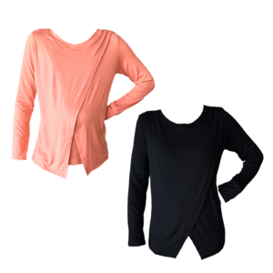 Comfy Maternity & Breastfeeding Tops | Long Sleeve | 2 Pack | Black & Coral Pink