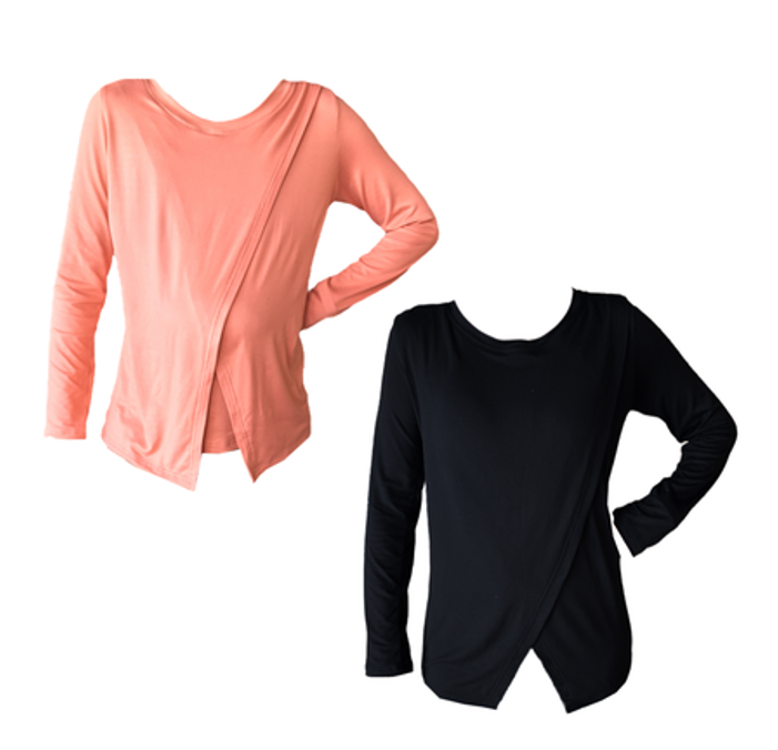 Comfy Maternity & Breastfeeding Tops | Long Sleeve | 2 Pack | Black & Coral Pink
