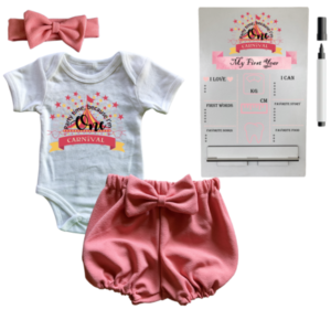 1st Birthday | Bubble Shorts, vest & Headband | Milestone sign | Pink | Carnival