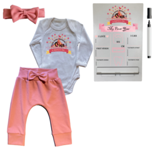 1st Birthday | Long sleeve pants, Vest & Headband | Milestone Sign | Pink | Carnival