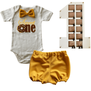 1st Birthday | Bubble pants & Bowtie vest | Photo Frame  | Mustard | Sweet One