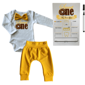 1st Birthday | Long sleeve pants & Bowtie vest | Milestone Sign | Mustard | Sweet One