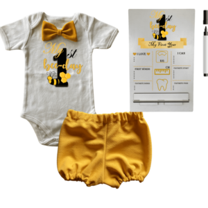 1st Birthday | Bubble pants & Bowtie vest | Milestone sign  | Mustard | 1st Bee Day