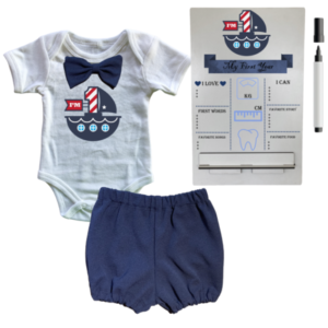1st Birthday | Bubble pants & Bowtie vest | Milestone sign  | Navy | Sailor-Boat