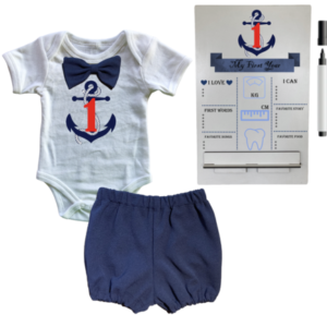 1st Birthday | Bubble pants & Bowtie vest | Milestone sign  | Navy | Sailor-Anchor