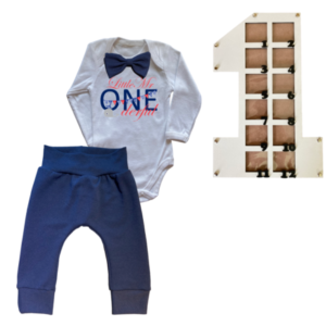 1st Birthday | Long sleeve pants & Bowtie vest | Photo Frame | Navy | Sailor-Mr One'derful