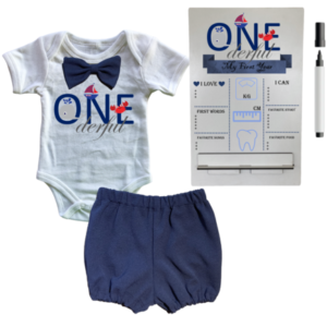 1st Birthday | Bubble pants & Bowtie vest | Milestone sign  | Navy | Sailor-ONE'derful