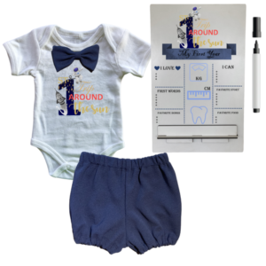 1st Birthday | Bubble pants & Bowtie vest | Milestone sign  | Navy | 1st Trip around the sun