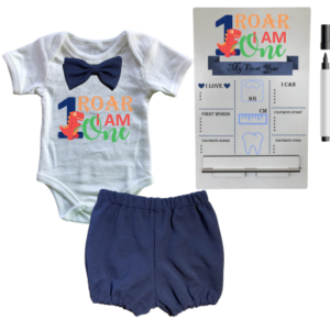 1st Birthday | Bubble pants & Bowtie vest | Milestone sign  | Navy | ROAR, I am One