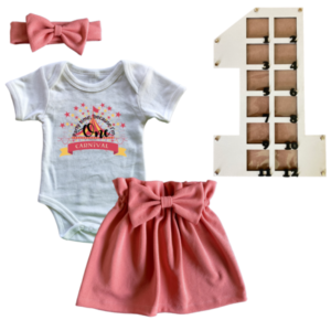 1st Birthday | Skirt, vest & Headband | Photo Frame | Pink | Carnival