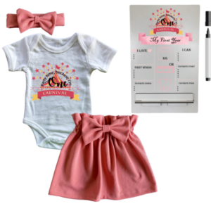 1st Birthday | Skirt, vest & Headband | Milestone sign | Pink | Carnival