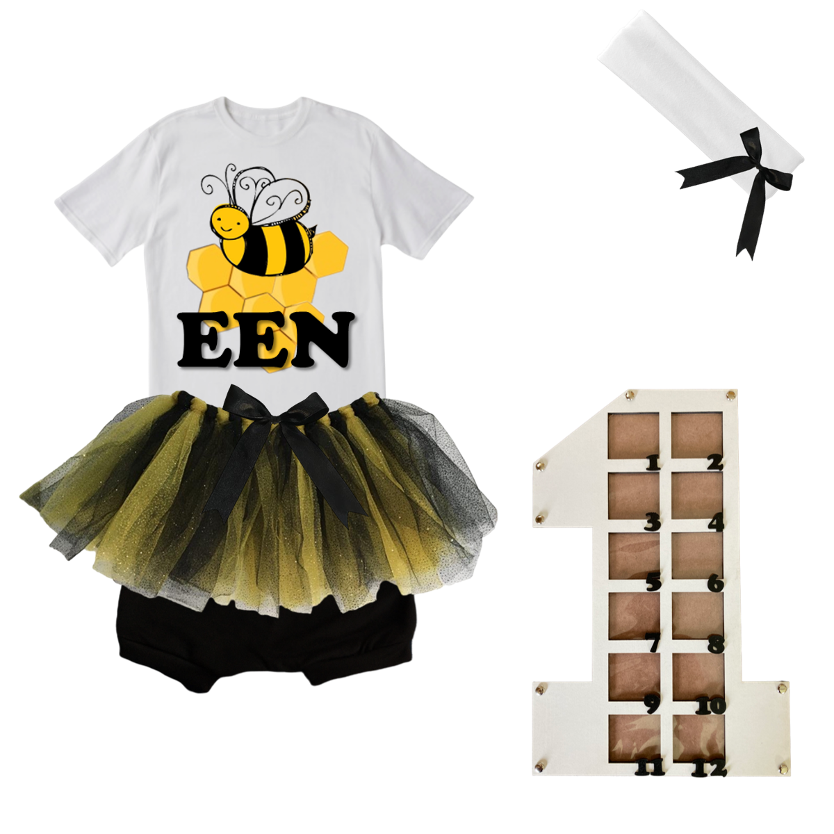 1st Birthday| Bee Tutu With Headband And Photo Frame | Afrikaans
