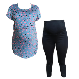 PLUS Size Maternity & Breastfeeding Cap Sleeve Shirt | Capri Leggings | Black & Hearts