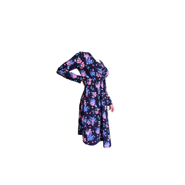 Corporate Dress | Knee Length | Wash & Wear | Pre to Post Maternity | Navy Floral Printed - Image 3