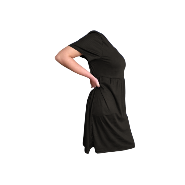 Smock Dress | Knee Length | Short Sleeve | Rib DTY | Wash & Wear | Pre to Post Maternity | Black - Image 2