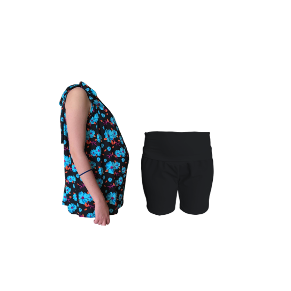 Maternity Pillowcase shirt & Shorts combo | Black with Blue Floral & Black Shorts - Image 2