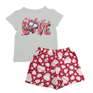 Girls Outfit | Pink LOVE | White T-Shirt & White/Pink Hearts Short