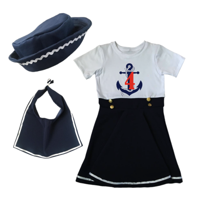 4th Birthday | Sailor dress - Scarf & Hat | short sleeve | 4years