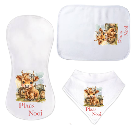 Baby | 3 Piece Burp Cloth and Bandana Bib Gift Set | Combo#2 | Plaas Nooi