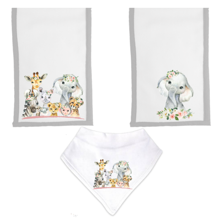 Baby | 3 Piece Burp Cloth and Bandana Bib Gift Set | Girls Wild One