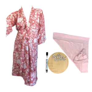 Mom & Me Hospital  Set | Printed Gown, Swaddle & Birth Announcement Board |Pink Floral