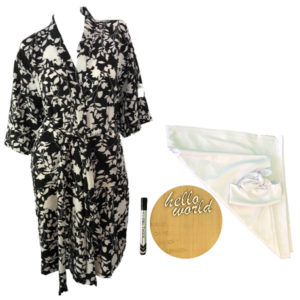 Mom & Me Hospital  Set | Printed Gown, Swaddle & Birth Announcement Board |Black Floral
