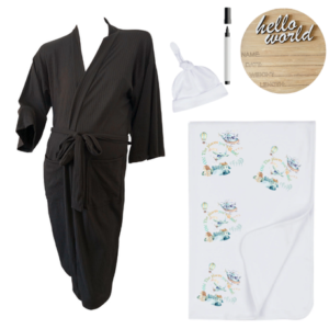 Mom & Me Hospital  Set | Gown, Swaddle & Birth Announcement Board|Air Transport