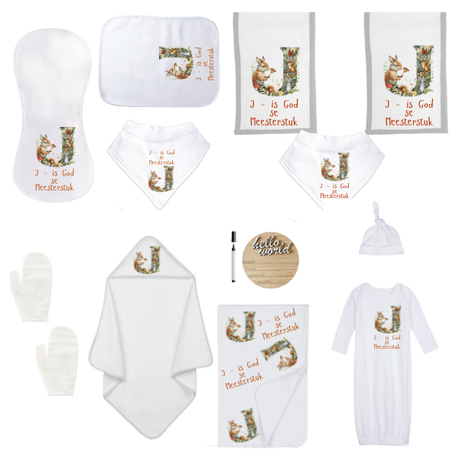 Baby | Baby Shower Full Gift Set | Burp cloths Hooded Towel Sleeping bag | J | is God se meesterstuk