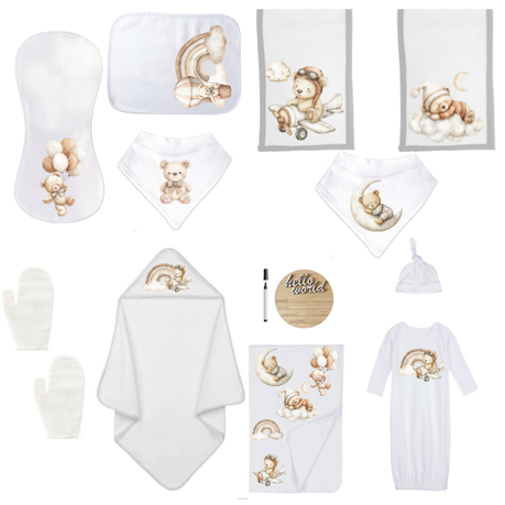 Baby | Baby Shower Full Gift Set | Burp cloths Hooded Towel Sleeping bag | Teddy Land