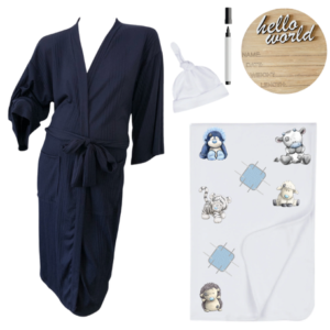 Mom & Me Hospital  Set | Gown, Swaddle & Birth Announcement Board|Blue Nose Friends