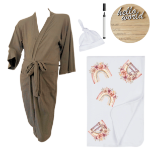 Mom & Me Hospital  Set | Gown, Swaddle & Birth Announcement Board|Jy is kosbaar