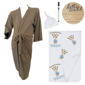 Mom & Me Hospital  Set | Gown, Swaddle & Birth Announcement Board|Keep Reaching