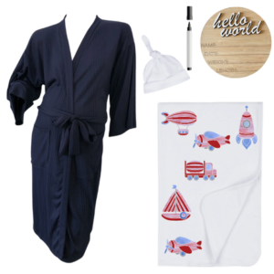 Mom & Me Hospital  Set |Gown, Swaddle & Birth Announcement Board| Transport Red & Blue