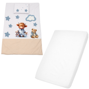 Cot Duvet Cover Set & Waterproof Fitted Sheet | Highland Cow Boy