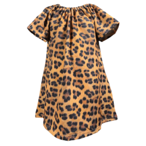 Baby/Toddler/Kids-Gathered Peasant Neckline Dress-Knee Lenght Leopard Print