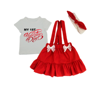 1st Valentine's|Girl | Red Dress Girl, Shirt & Headband