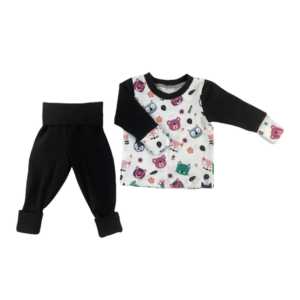 Baby Pajamas-Foldover Set-Mustard & Black & Woodlands Print