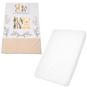 Cot Duvet Cover Set & Waterproof Fitted Sheet Baby Teddy