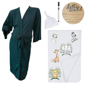 Mom & Me Hospital  Set |Gown, Swaddle & Birth Announcement Board| Ann-Wild One