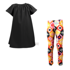 Baby|Toddler|Kids|Gathered Peasant Neck-Top&Capri Legging |Black-Ikat Pink